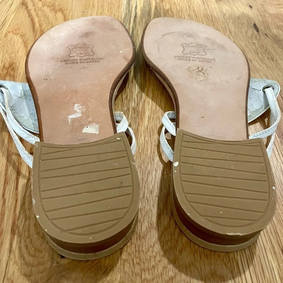 Stuart Weitzman Triangle White Ostrich Leather thong flat Sandals size 5.5 - Picture 6 of 7